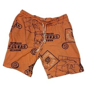 Naruto Uzumaki Men’s XL Orange Sleep Shorts Elastic Waist Tie 2 Pockets Anime